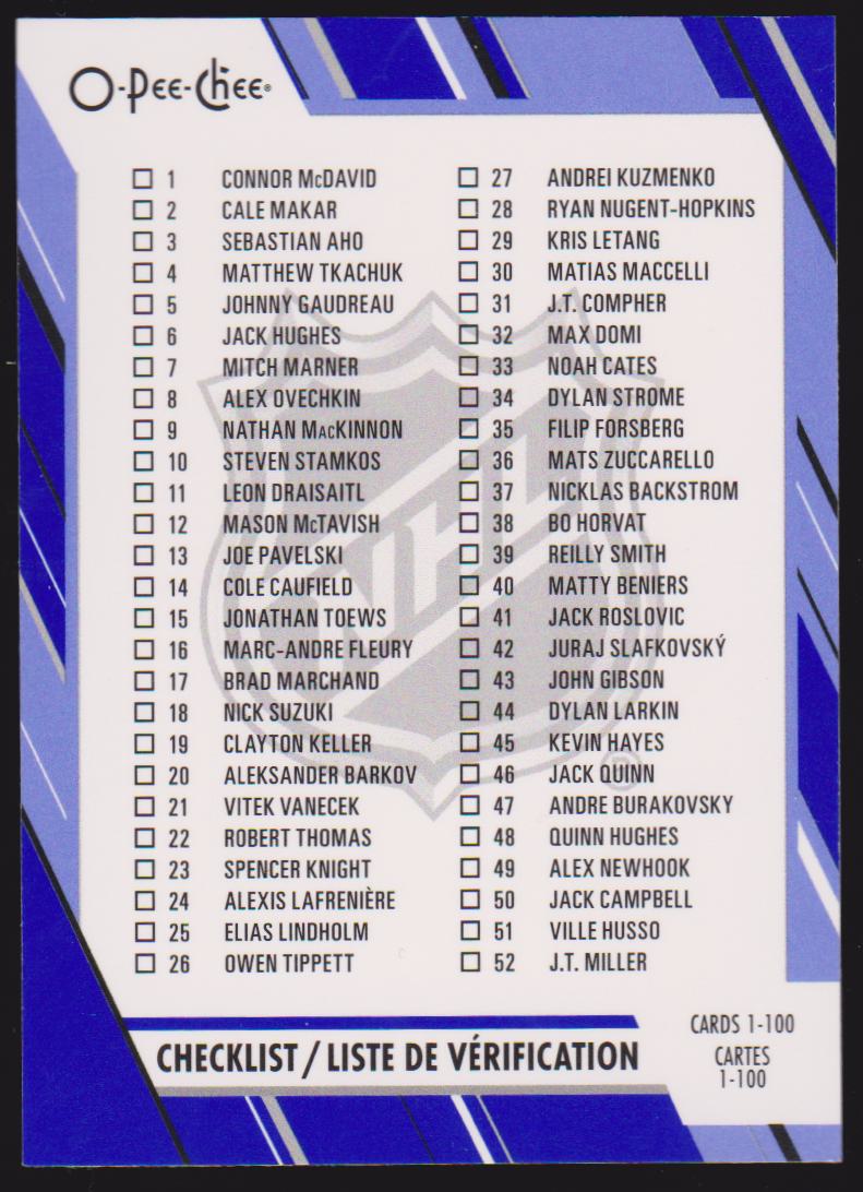(image for) 2023-24 O-Pee-Chee Blue #100 Checklist