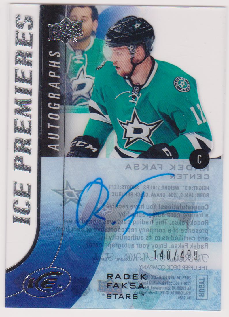 (image for) 2015-16 Upper Deck Ice Ice Premieres Autographs #IPARF Radek Faksa AUTO 140/499 - RC Year