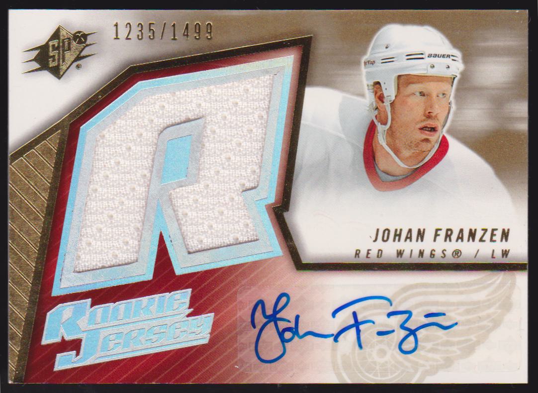2005-06 SPx #176 Johan Franzen Jerseys AUTO RC 1235/1499 (image for) 2005-06 SPx #176 Johan Franzen Jerseys AUTO RC 1235/1499