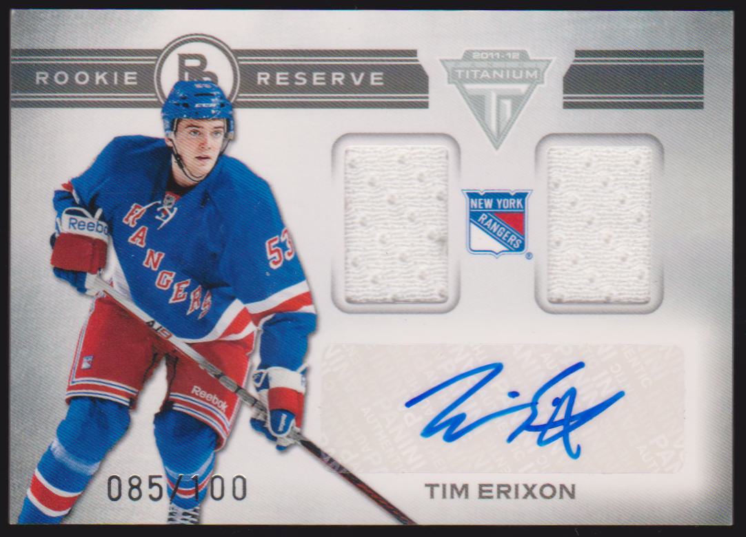 (image for) 2011-12 Panini Titanium Rookie Reserve Dual Memorabilia Autographs #19 Tim Erixon 085/100