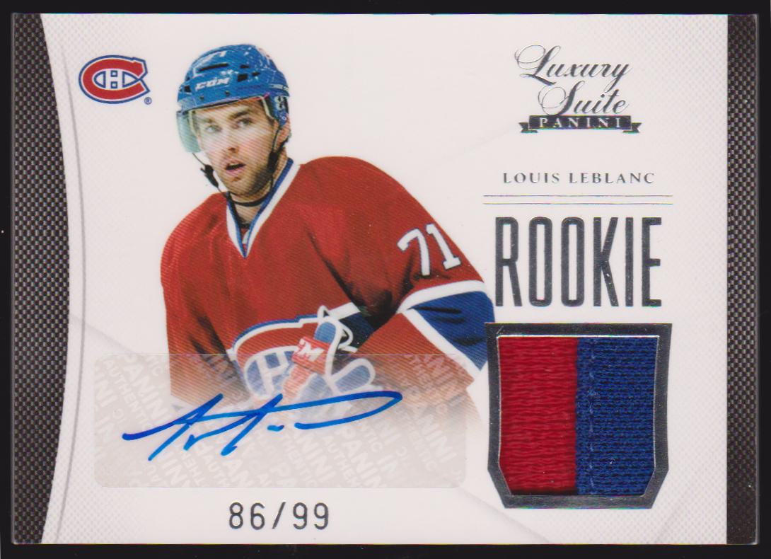 2011-12 Luxury Suite #58 Louis Leblanc - Jerseys - AUTO - RC - 86/99 (image for) 2011-12 Luxury Suite #58 Louis Leblanc - Jerseys - AUTO - RC - 86/99