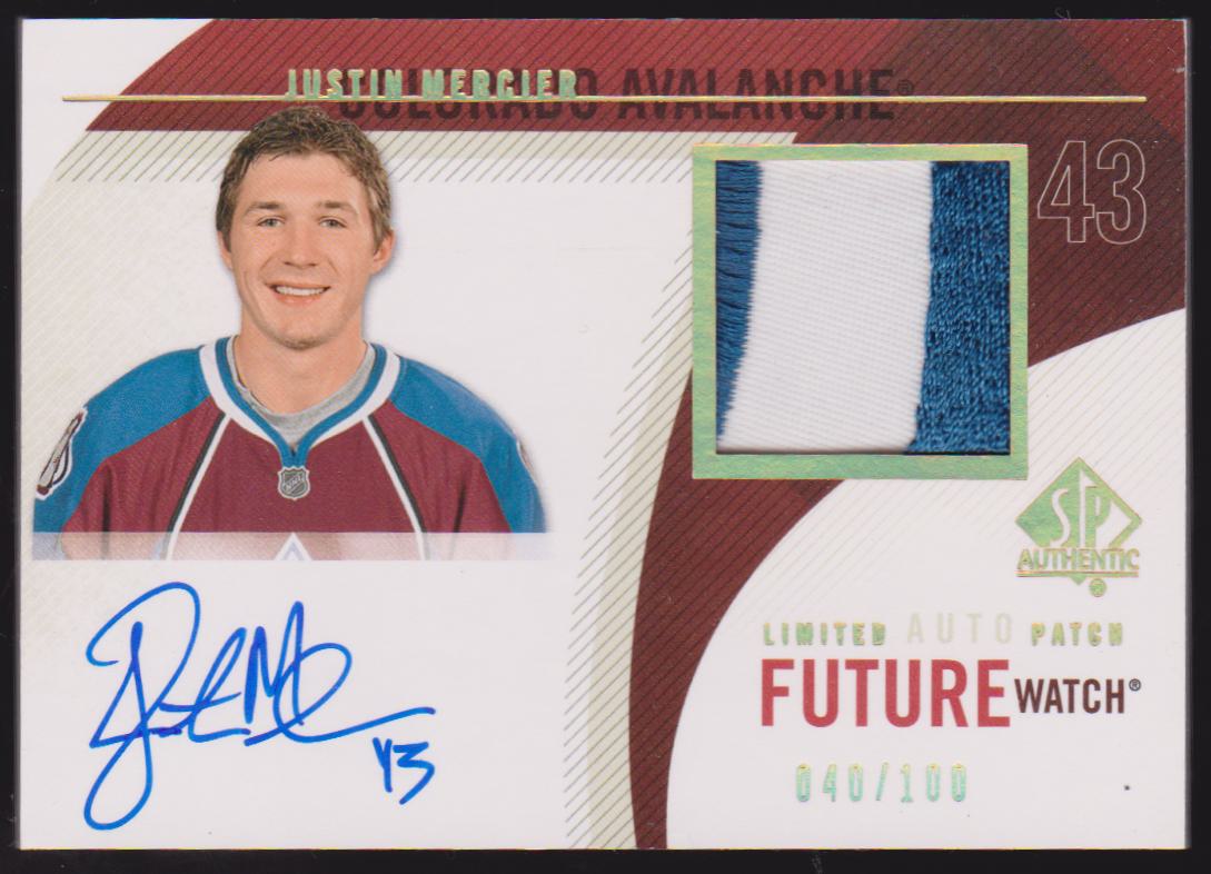 2010-11 SP Authentic Limited Autographed Patches #293 Justin Mercier - 040/100 - RC Year Jerseys (image for) 2010-11 SP Authentic Limited Autographed Patches #293 Justin Mercier - 040/100 - RC Year Jerseys
