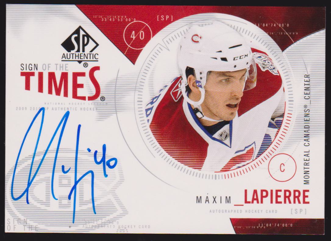 2009-10 SP Authentic Sign of the Times #STML Maxim Lapierre - AUTO (image for) 2009-10 SP Authentic Sign of the Times #STML Maxim Lapierre - AUTO