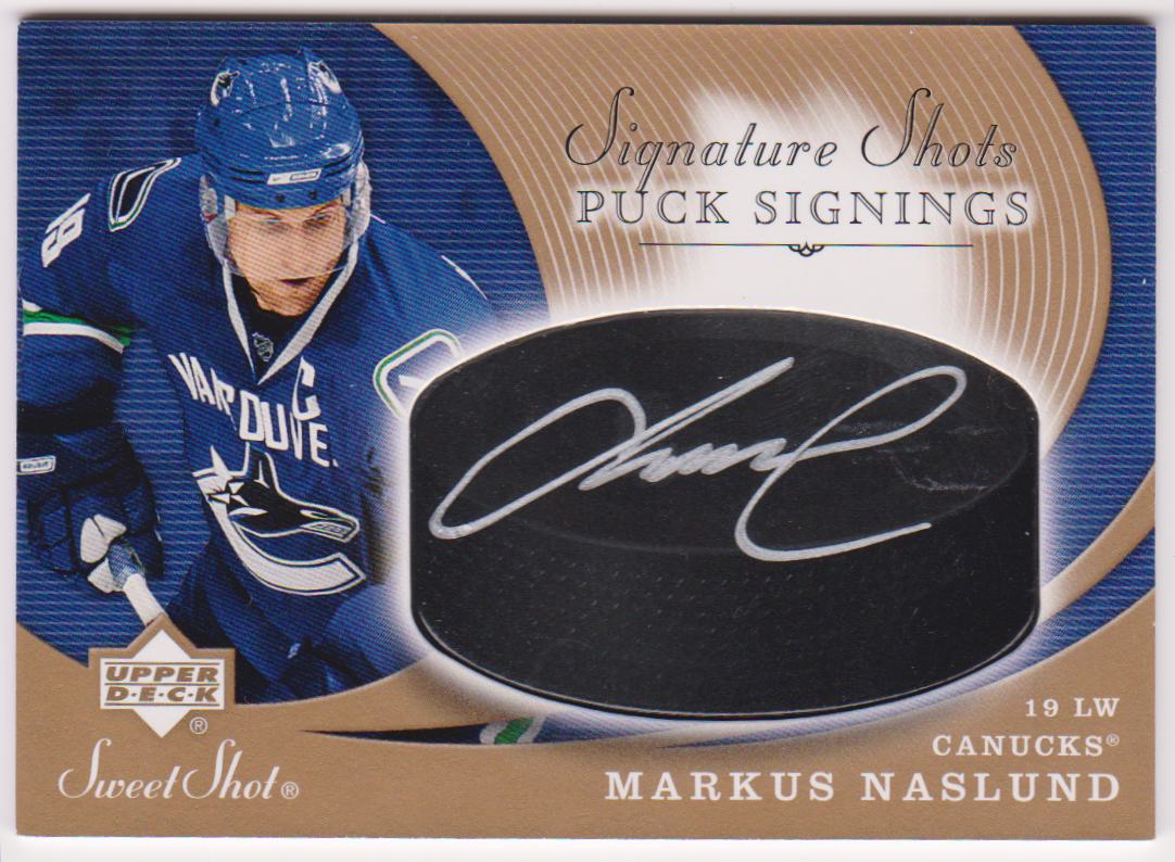 2007-08 Sweet Shot Signature Shots Puck Signings #SSPMN Markus Naslund AUTO (image for) 2007-08 Sweet Shot Signature Shots Puck Signings #SSPMN Markus Naslund AUTO