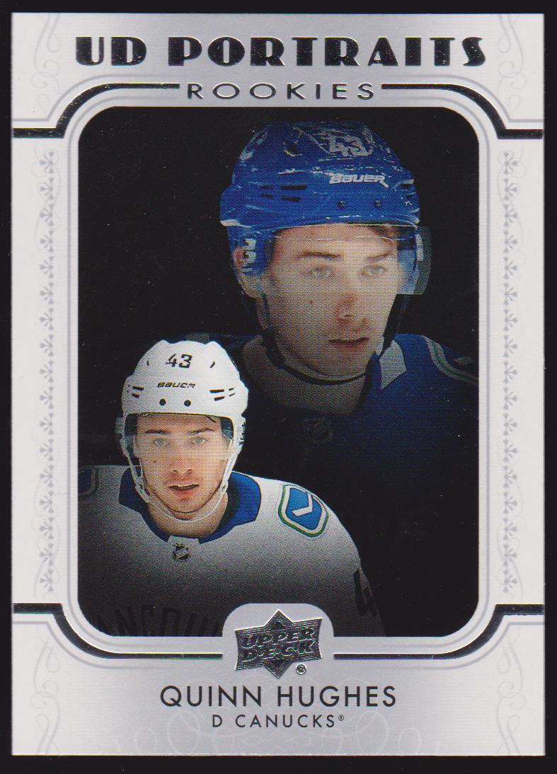 2019-20 Upper Deck UD Portraits #P45 Quinn Hughes - RC Year (image for) 2019-20 Upper Deck UD Portraits #P45 Quinn Hughes - RC Year