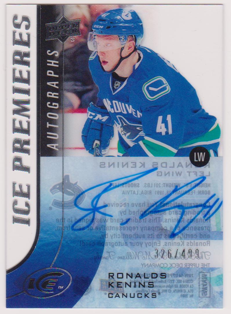 (image for) 2015-16 Upper Deck Ice Ice Premieres Autographs #IPARK Ronalds Kenins AUTO 326/499 - RC Year