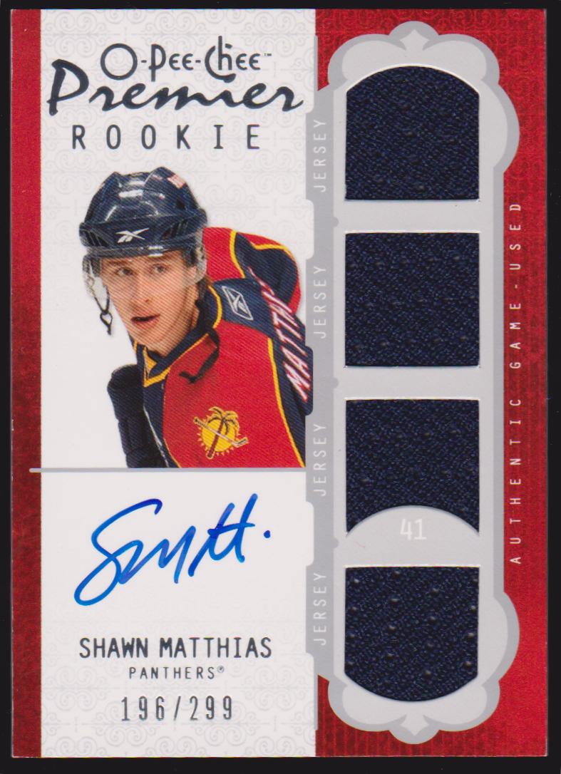(image for) 2008-09 O-Pee-Chee (OPC) Premier #58 Shawn Matthias Jerseys AUTO RC - 196/299