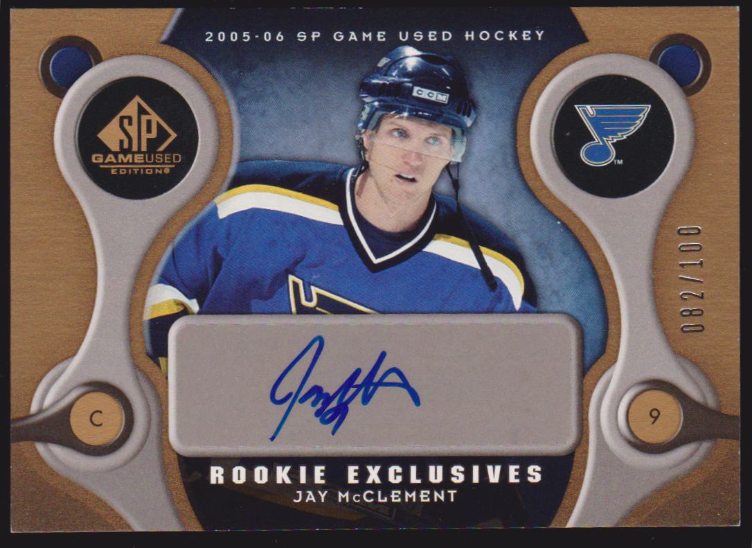 2005-06 SP Game Used Rookie Exclusives Autographs #REJM Jay McClement - 082/100 - RC Year (image for) 2005-06 SP Game Used Rookie Exclusives Autographs #REJM Jay McClement - 082/100 - RC Year