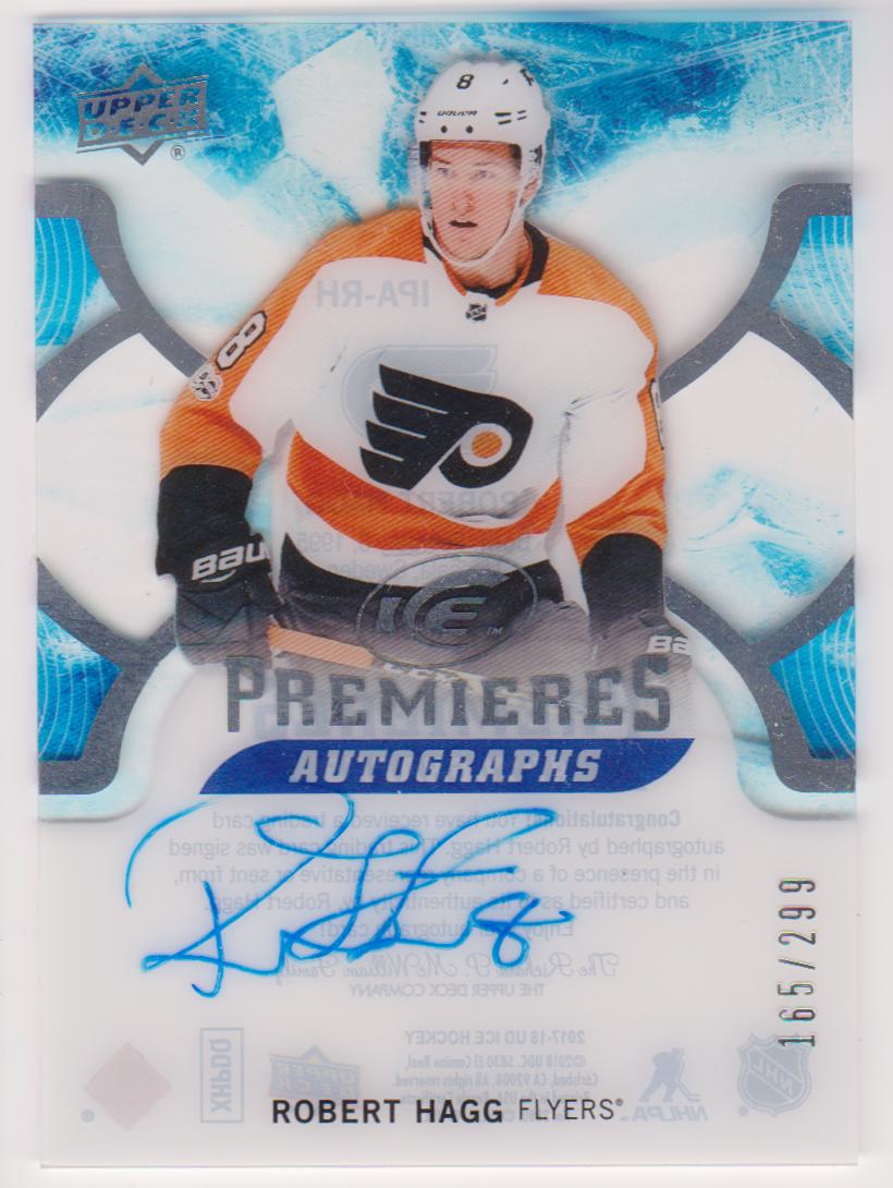 2017-18 UD Ice Premieres Autographs #IPARH Robert Hagg 165/299 (image for) 2017-18 UD Ice Premieres Autographs #IPARH Robert Hagg 165/299