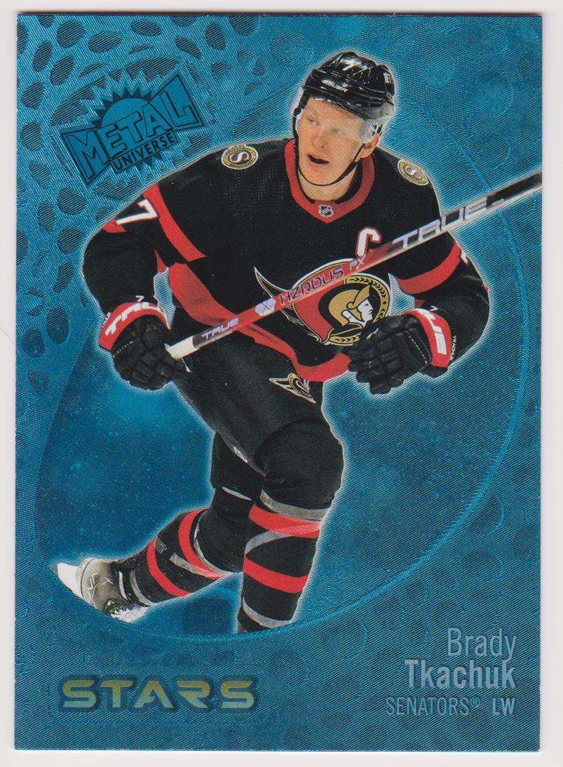 2022-23 Metal Universe Blue Spectrum FX #106 Brady Tkachuk - Stars (image for) 2022-23 Metal Universe Blue Spectrum FX #106 Brady Tkachuk - Stars