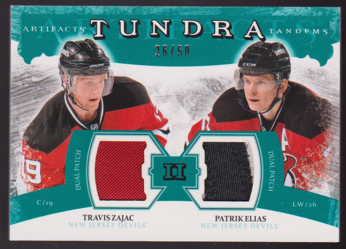 (image for) 2011-12 Artifacts Tundra Tandems Jerseys - Patches Emerald #TT2EZ Travis Zajac/Patrik Elias 26/50