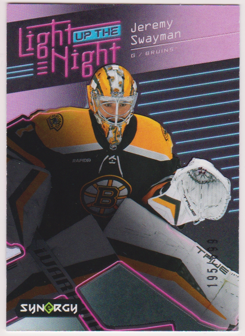2023-24 Synergy Light Up the Night Pink #LNJS Jeremy Swayman 195/699 (image for) 2023-24 Synergy Light Up the Night Pink #LNJS Jeremy Swayman 195/699