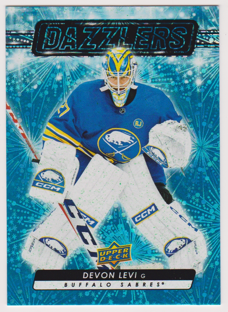 2023-24 Upper Deck Dazzlers Blue #DZ111 Devon Levi - RC Year (image for) 2023-24 Upper Deck Dazzlers Blue #DZ111 Devon Levi - RC Year