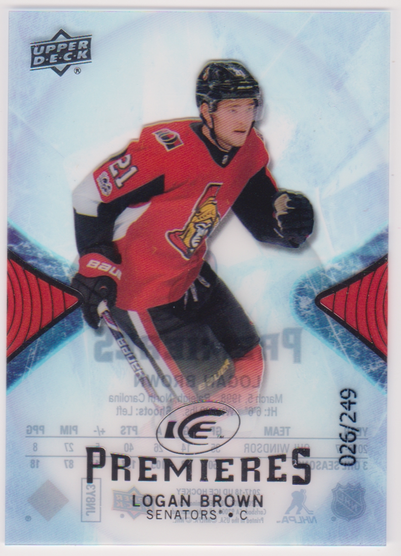 2017-18 Upper Deck Ice #186 Logan Brown 026/249 RC (image for) 2017-18 Upper Deck Ice #186 Logan Brown 026/249 RC