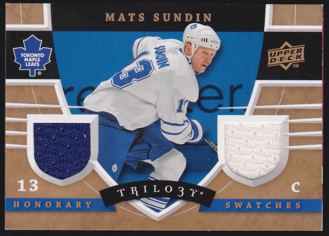 2008-09 Upper Deck Trilogy Honorary Swatches #HSSU Mats Sundin - Jerseys (image for) 2008-09 Upper Deck Trilogy Honorary Swatches #HSSU Mats Sundin - Jerseys