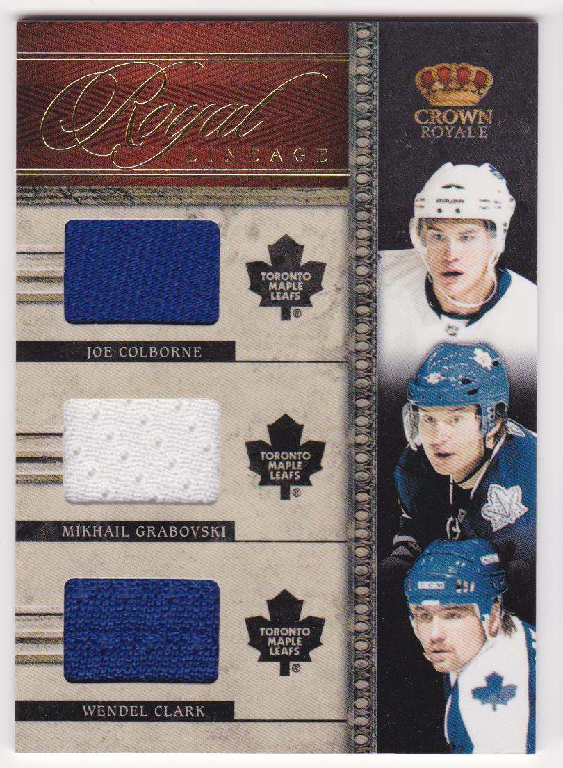 2011-12 Crown Royale Royal Lineage Materials #11 Joe Colborne/Mikhail Grabovski/Wendel Clark (image for) 2011-12 Crown Royale Royal Lineage Materials #11 Joe Colborne/Mikhail Grabovski/Wendel Clark