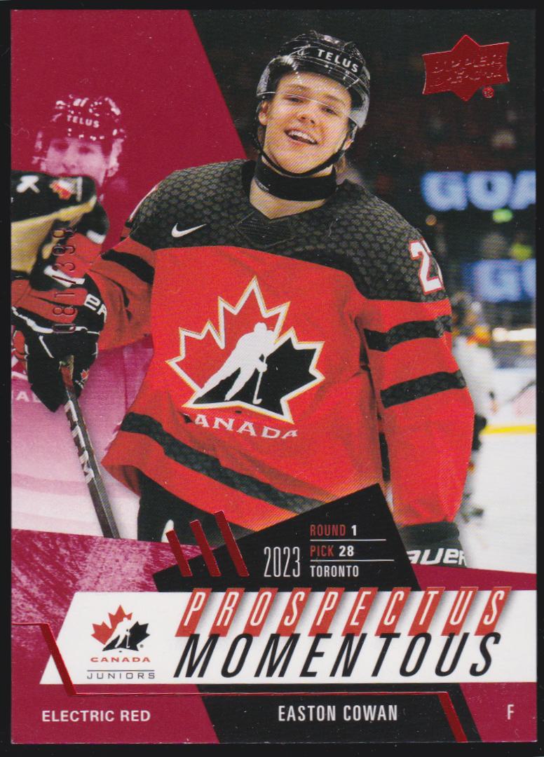 (image for) 2024-25 Upper Deck Team Canada Juniors Prospectus Momentous Electric Red #PM1 Easton Cowan - XRC - 081/399