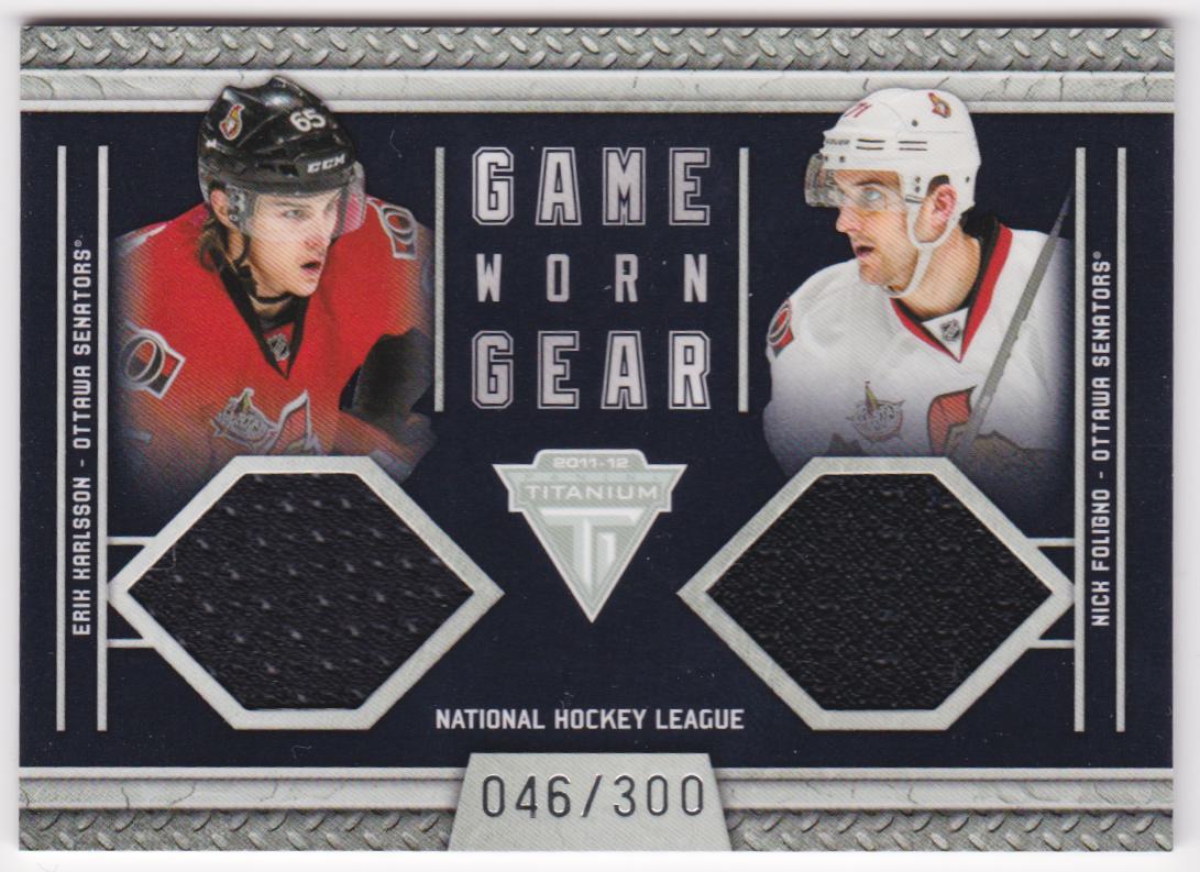 (image for) 2011-12 Panini Titanium Game Worn Gear Dual Memorabilia #13 Erik Karlsson/Nick Foligno 046/300 - Jerseys
