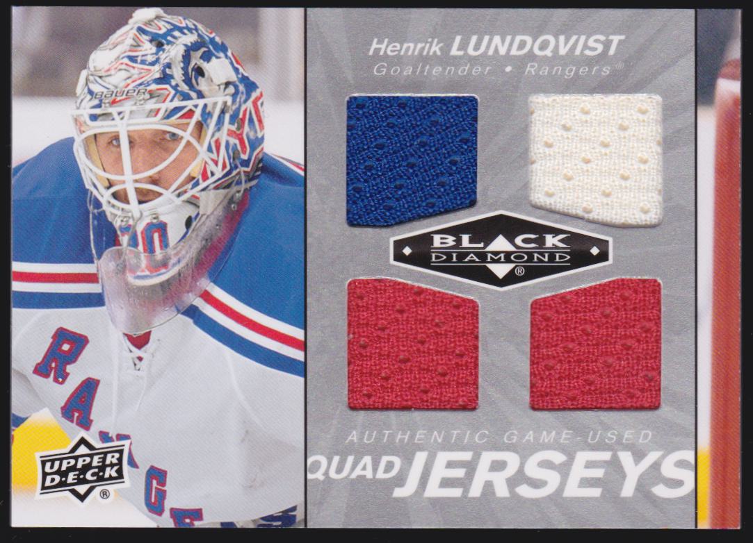 2010-11 Black Diamond Jerseys Quad #QJHL Henrik Lundqvist (image for) 2010-11 Black Diamond Jerseys Quad #QJHL Henrik Lundqvist