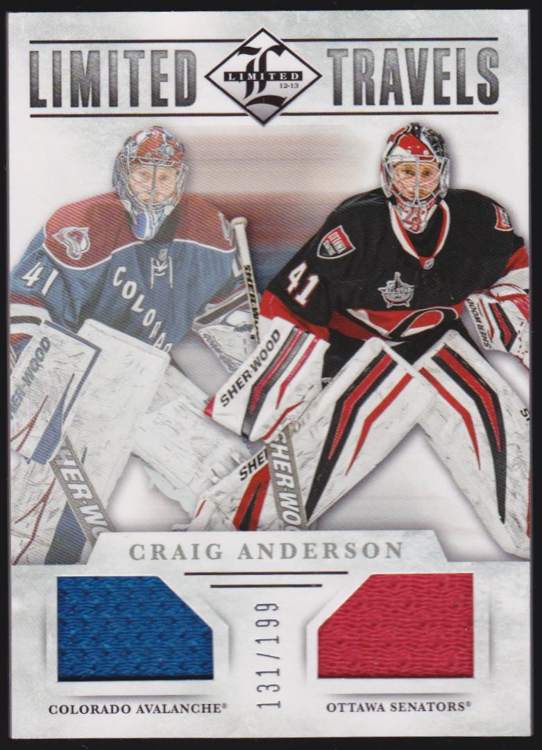 2012-13 Limited Travels Dual Jerseys #TDCA Craig Anderson 131/199 (image for) 2012-13 Limited Travels Dual Jerseys #TDCA Craig Anderson 131/199