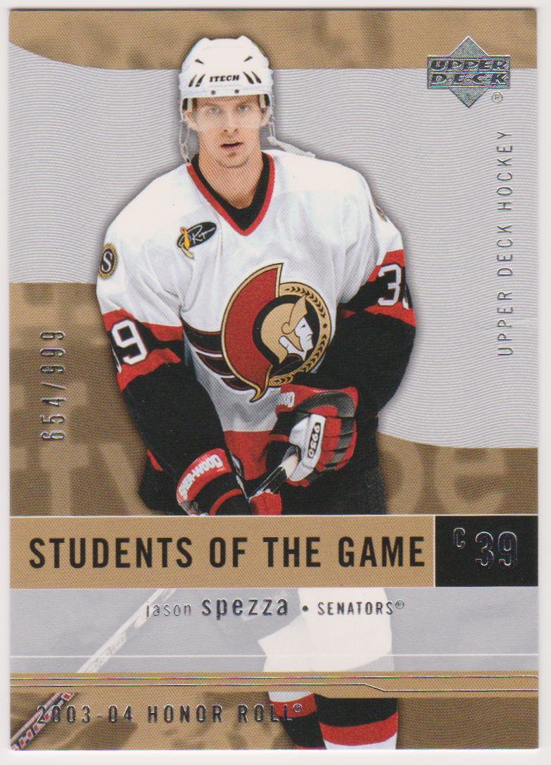 2003-04 Upper Deck Honor Roll #110 Jason Spezza - Student of the Game - 654/999 (image for) 2003-04 Upper Deck Honor Roll #110 Jason Spezza - Student of the Game - 654/999