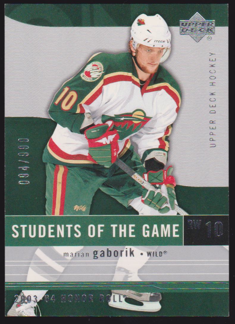 2003-04 Upper Deck Honor Roll #91 Marian Gaborik - Student of the Game - 094/999 (image for) 2003-04 Upper Deck Honor Roll #91 Marian Gaborik - Student of the Game - 094/999