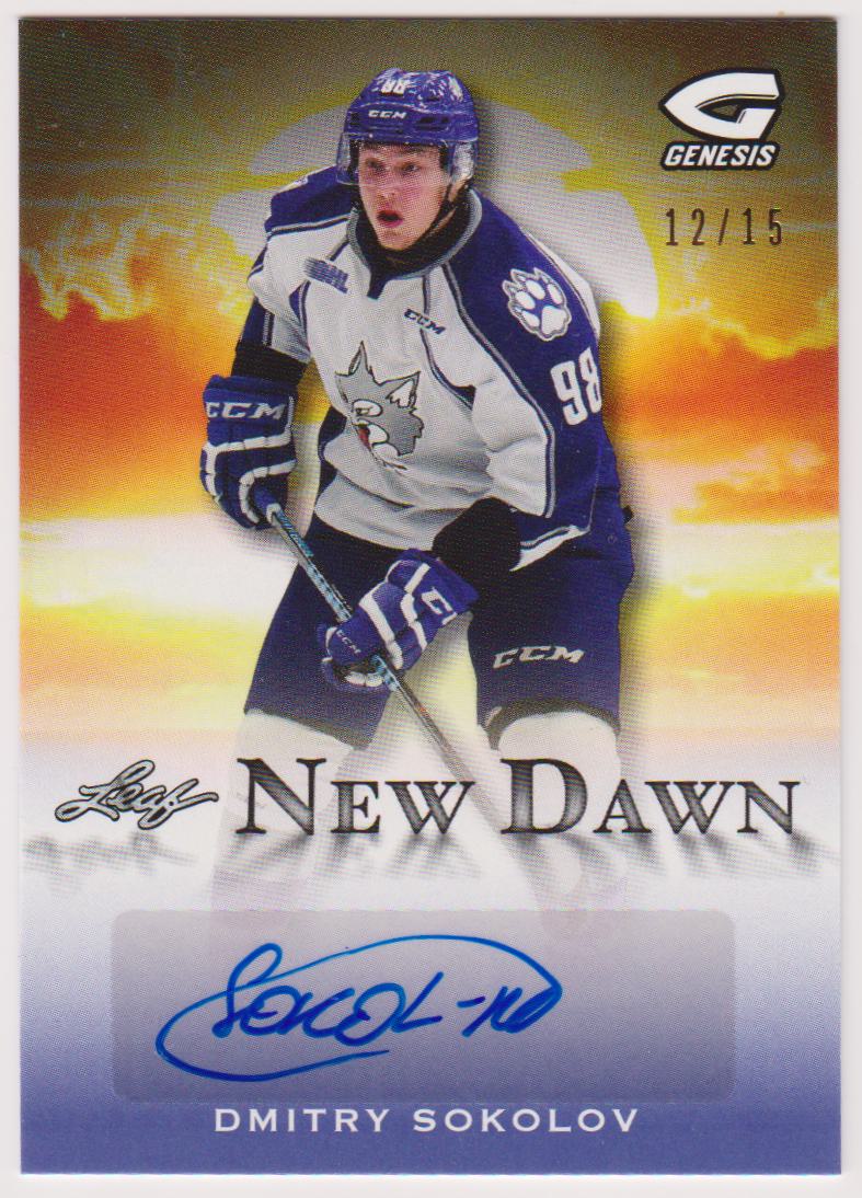 (image for) 2015-16 Leaf Genesis New Dawn Autographs Purple #NDDS1 Dmitry Sokolov