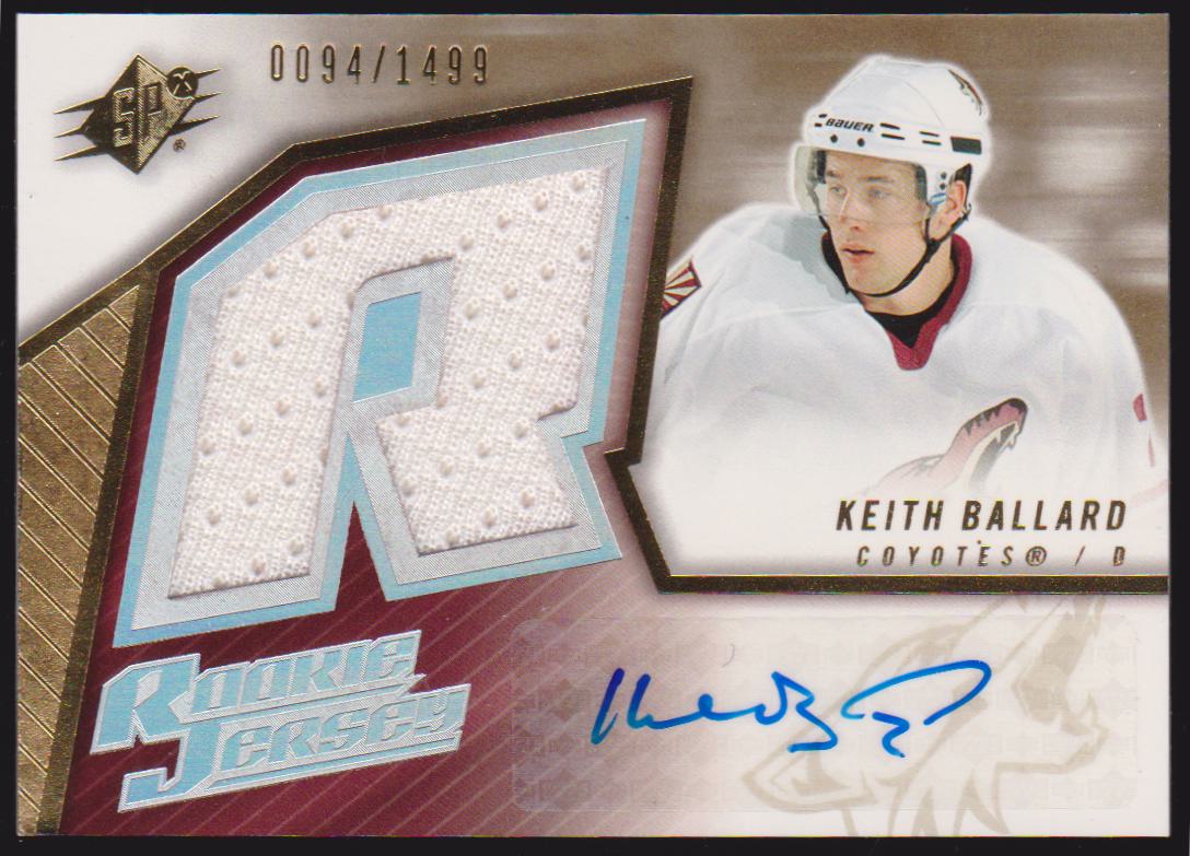 2005-06 SPx #185 Keith Ballard Jerseys AUTO RC 0094/1499 (image for) 2005-06 SPx #185 Keith Ballard Jerseys AUTO RC 0094/1499