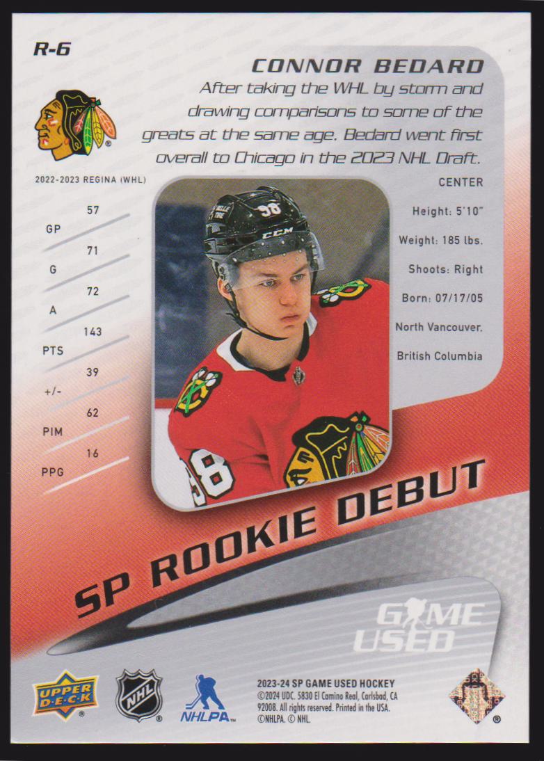 (image for) 2023-24 SP Game Used '03-04 Retro Rookie Debut #R6 Connor Bedard - RC Year - 477/499