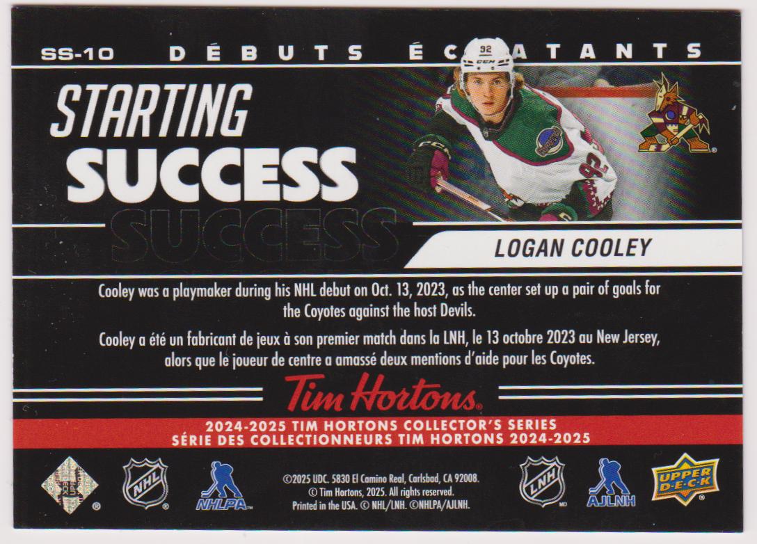 (image for) 2024-25 Upper Deck Tim Hortons Rookie Retrospective Starting Success #SS10 Logan Cooley