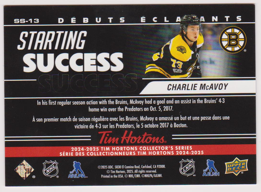 (image for) 2024-25 Upper Deck Tim Hortons Rookie Retrospective Starting Success #SS13 Charlie McAvoy