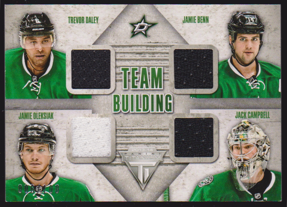 (image for) 2013-14 Panini Titanium Team Building #TBDAL Jamie Benn/Jamie Oleksiak/Jack Campbell/Trevor Daley 006/100