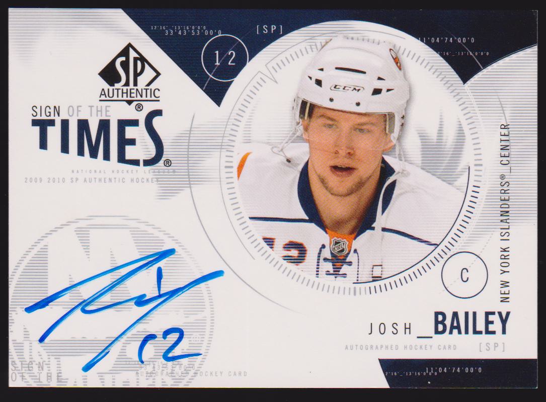 2009-10 SP Authentic Sign of the Times #STJB Josh Bailey (image for) 2009-10 SP Authentic Sign of the Times #STJB Josh Bailey