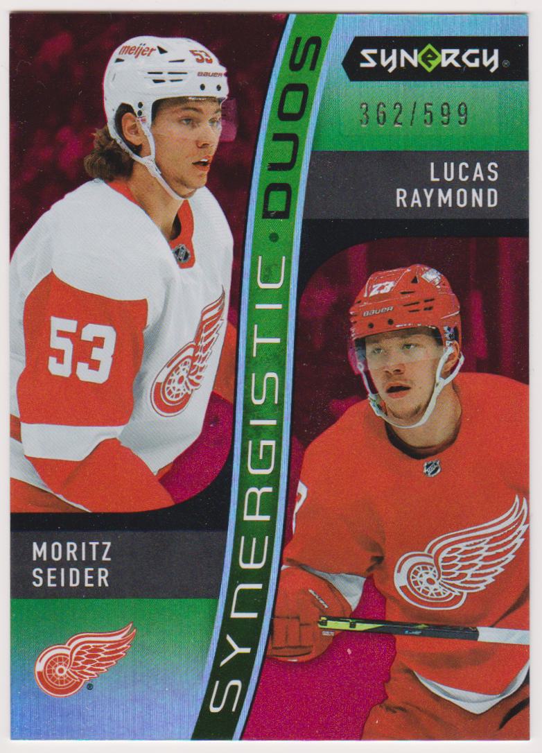 2023-24 Synergy Synergistic Duos Star Star Red #SD1 Moritz Seider/Lucas Raymond 362/599 (image for) 2023-24 Synergy Synergistic Duos Star Star Red #SD1 Moritz Seider/Lucas Raymond 362/599