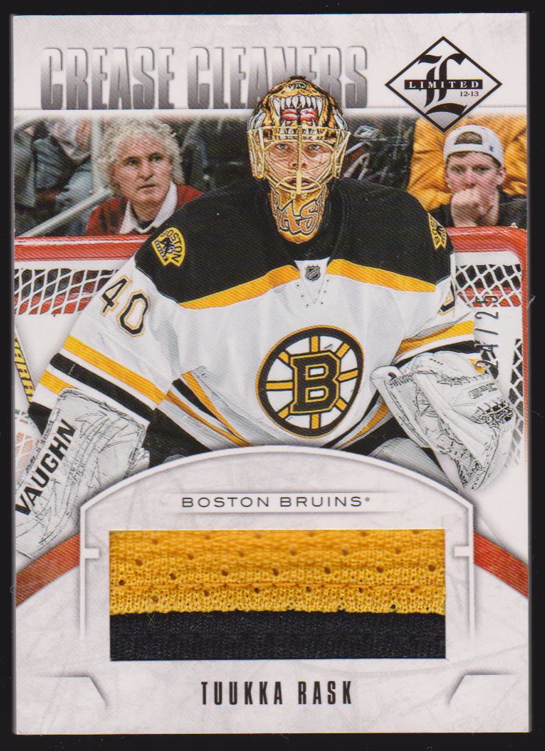 2012-13 Limited Crease Cleaners Materials Prime #CCTR Tuukka Rask 24/25 - Jerseys (image for) 2012-13 Limited Crease Cleaners Materials Prime #CCTR Tuukka Rask 24/25 - Jerseys