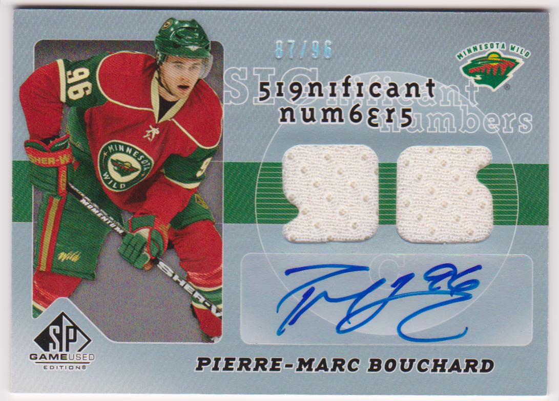 (image for) 2008-09 SP Game Used SIGnificant Numbers Dual Swatches #SNPB Pierre-Marc Bouchard 87/96 AUTO Jerseys