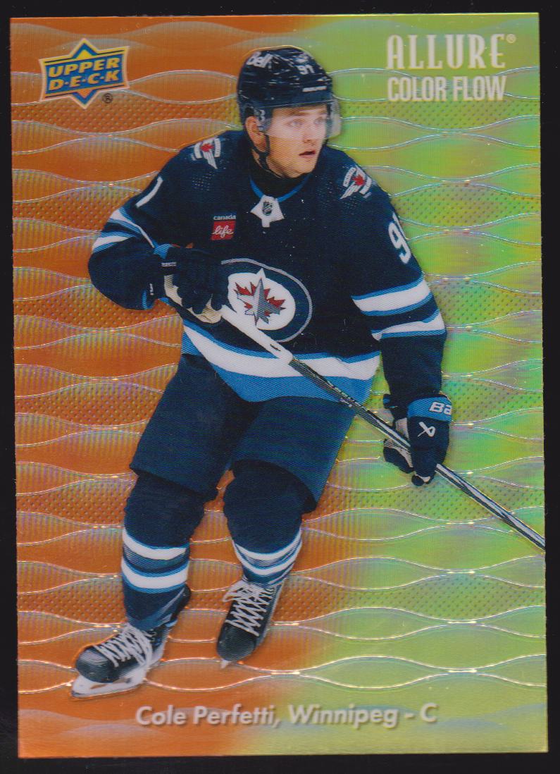 2023-24 Upper Deck Allure Color Flow Orange Yellow #CF13 Cole Perfetti (image for) 2023-24 Upper Deck Allure Color Flow Orange Yellow #CF13 Cole Perfetti