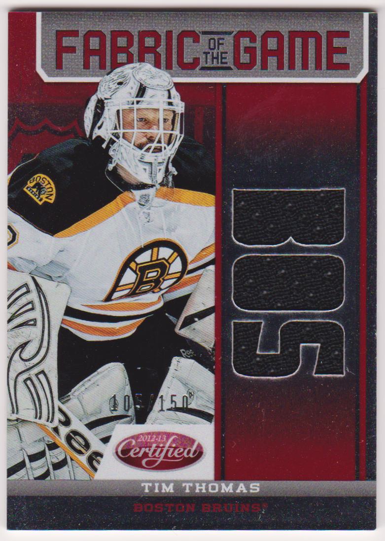 2012-13 Certified Fabric the Game Mirror Red Team Die Cut #FOGTT Tim Thomas 105/150 (image for) 2012-13 Certified Fabric the Game Mirror Red Team Die Cut #FOGTT Tim Thomas 105/150