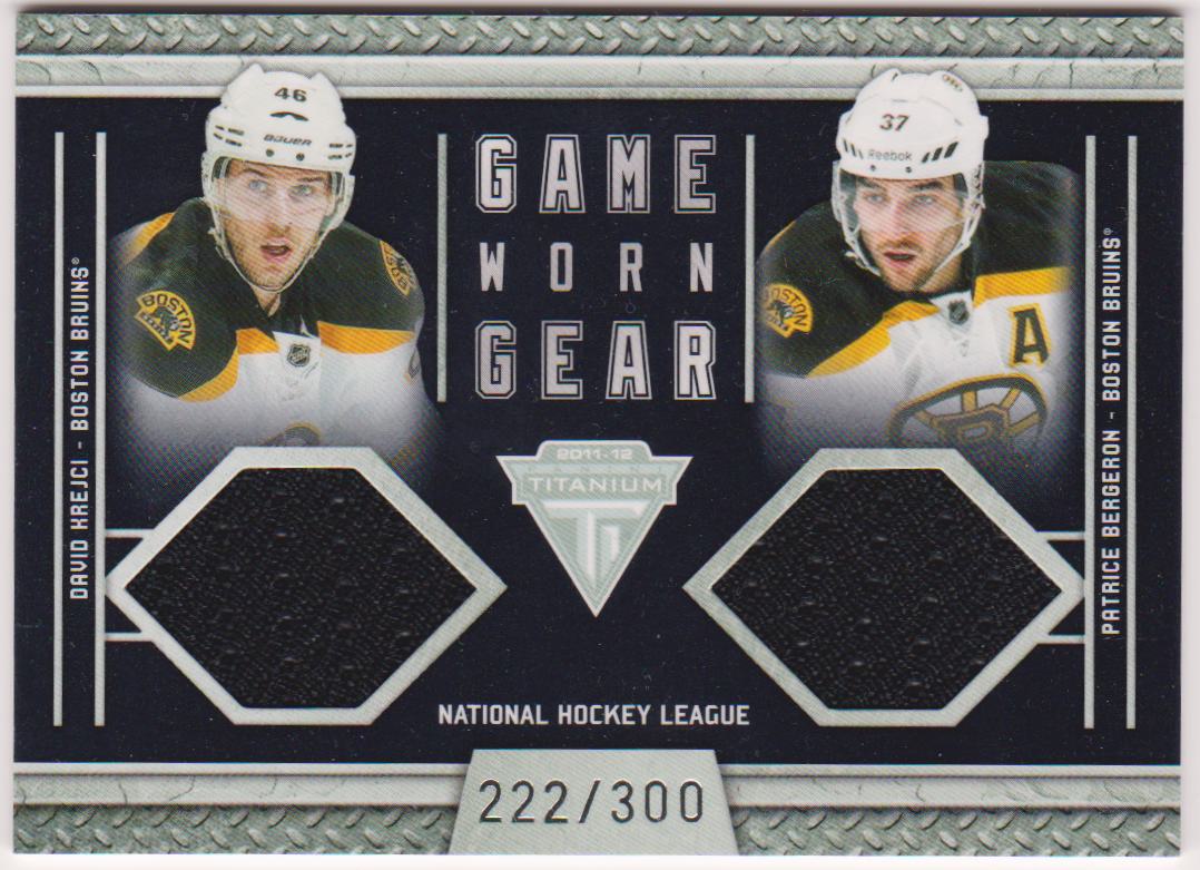 (image for) 2011-12 Panini Titanium Game Worn Gear Dual Memorabilia #41 David Krejci/Patrice Bergeron 222/300 - Jerseys