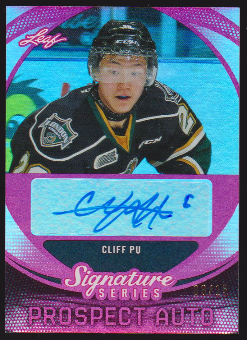 2015-16 Leaf Signature Series Prospects Autographs Red #SPCP1 Cliff Pu 03/15 - XRC (image for) 2015-16 Leaf Signature Series Prospects Autographs Red #SPCP1 Cliff Pu 03/15 - XRC
