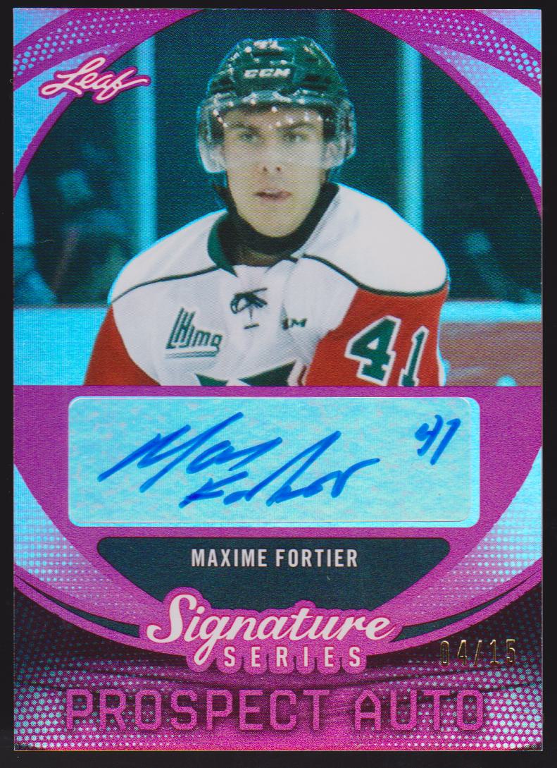 2015-16 Leaf Signature Series Prospects Autographs Red #SPMF1 Maxime Fortier 04/15 - XRC (image for) 2015-16 Leaf Signature Series Prospects Autographs Red #SPMF1 Maxime Fortier 04/15 - XRC
