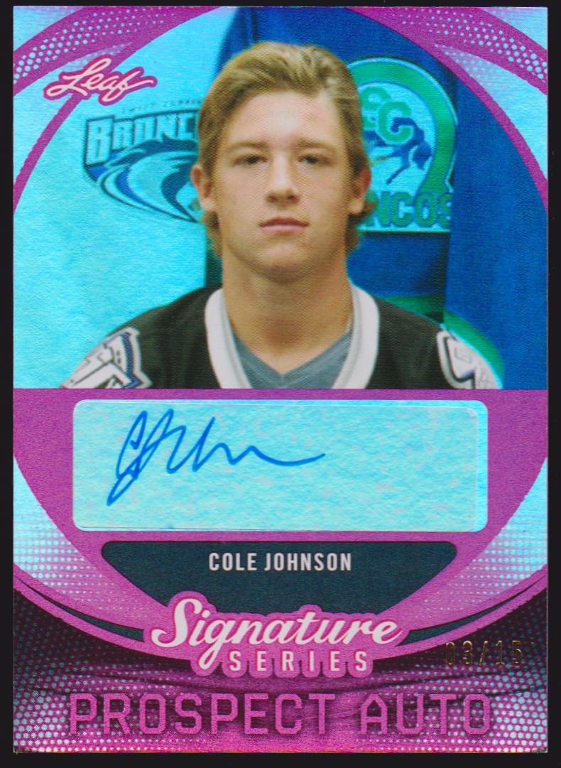 2015-16 Leaf Signature Series Prospects Autographs Red #SPCJ1 Cole Johnson 03/15 - XRC (image for) 2015-16 Leaf Signature Series Prospects Autographs Red #SPCJ1 Cole Johnson 03/15 - XRC