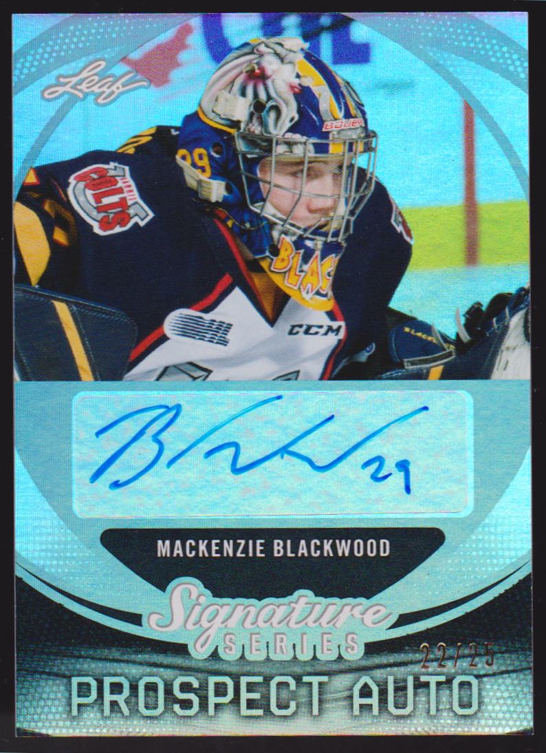 2015-16 Leaf Signature Series Prospects Autographs Gray #SPMB1 Mackenzie Blackwood 22/25 - XRC (image for) 2015-16 Leaf Signature Series Prospects Autographs Gray #SPMB1 Mackenzie Blackwood 22/25 - XRC