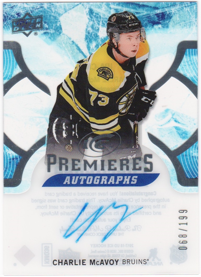 2017-18 UD Ice Premieres Autographs #IPACM Charlie McAvoy (image for) 2017-18 UD Ice Premieres Autographs #IPACM Charlie McAvoy