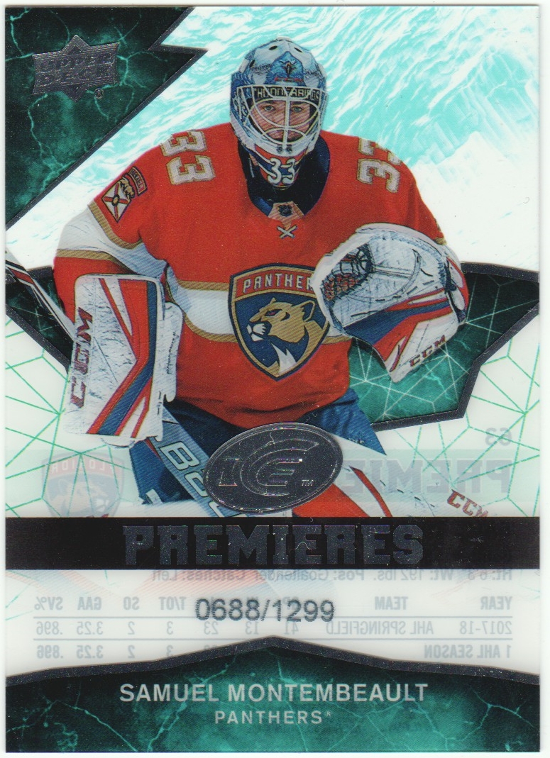2018-19 Upper Deck Ice #63 Samuel Montembeault 688/1299 RC (image for) 2018-19 Upper Deck Ice #63 Samuel Montembeault 688/1299 RC