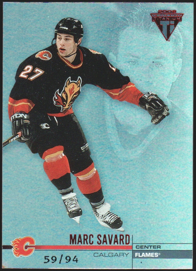 2001-02 Titanium Hobby Red #21 Marc Savard 59/94 (image for) 2001-02 Titanium Hobby Red #21 Marc Savard 59/94