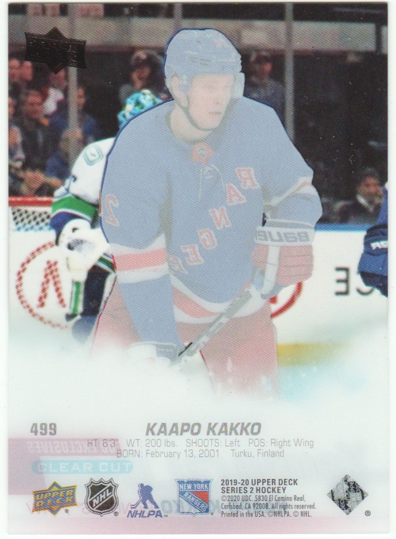 (image for) 2019-20 Upper Deck Clear Cut Exclusives #499 Kaapo Kakko YG RC