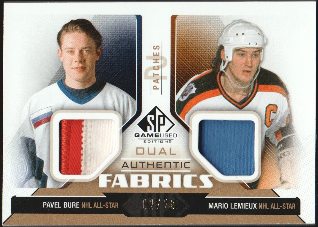 2014-15 SPGU Authentic Fabrics Dual Patches Bure / Lemieux 2/25 (image for) 2014-15 SPGU Authentic Fabrics Dual Patches Bure / Lemieux 2/25