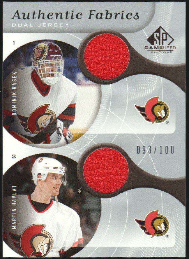 2005-06 SP Game Used Authentic Fabrics Dual #HH Dominik Hasek (image for) 2005-06 SP Game Used Authentic Fabrics Dual #HH Dominik Hasek