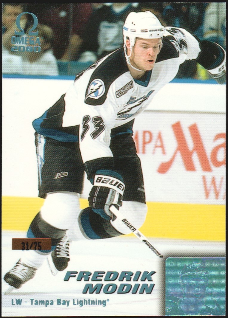 1999-00 Pacific Omega Ice Blue #218 Fredrik Modin 31/75 (image for) 1999-00 Pacific Omega Ice Blue #218 Fredrik Modin 31/75